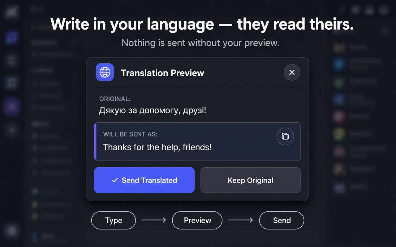 Outgoing translation preview window